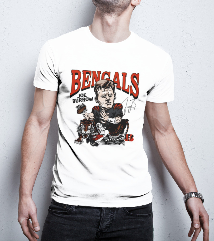 Cincinnati Bengals Joe Burrow Caricature NFL Player T-Shirt