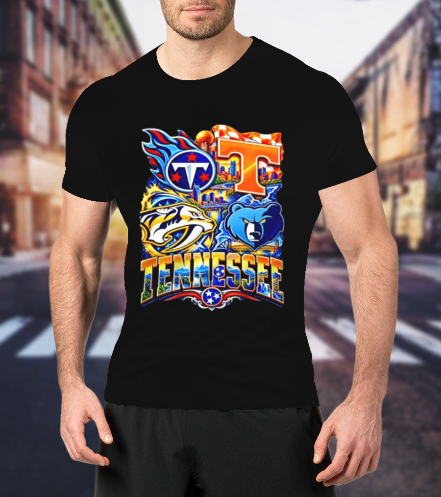 Tennessee Titans Nashville Predators Memphis Grizzlies Volunteers Sports Emblems T-Shirt