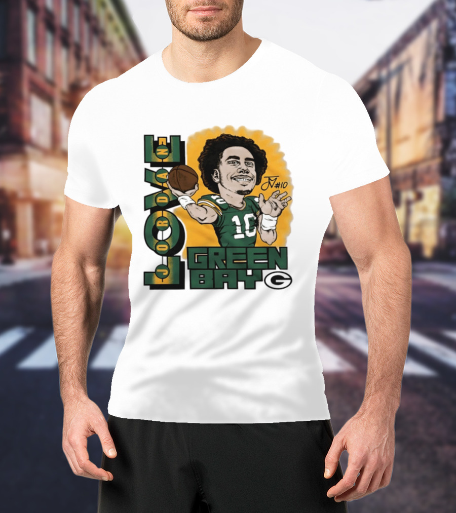 Green Bay Packers Jordan Love Caricature Player Number 10 Football T-Shirt