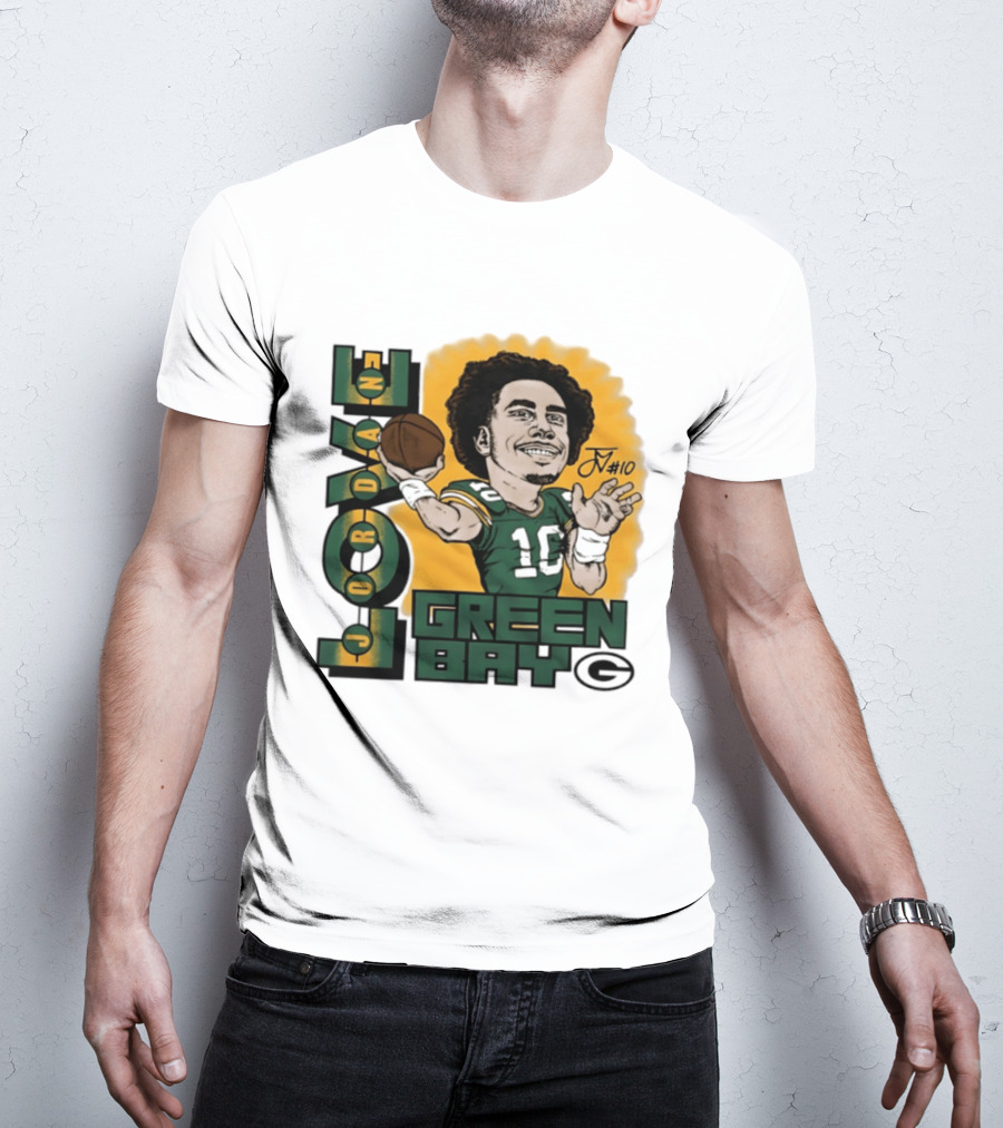 Green Bay Packers Jordan Love Caricature Player Number 10 Football T-Shirt