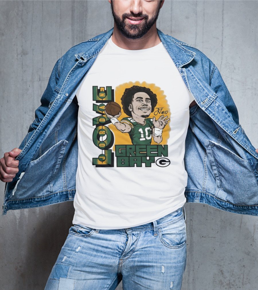 Green Bay Packers Jordan Love Caricature Player Number 10 Football T-Shirt