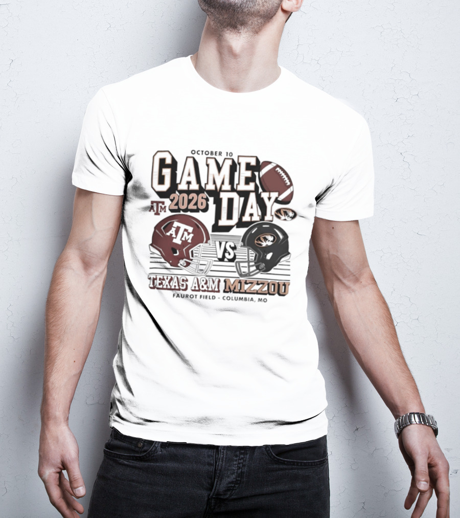 October 10 2026 Gameday Texas A&M Vs Mizzou Football Helmets Columbia MO T-Shirt