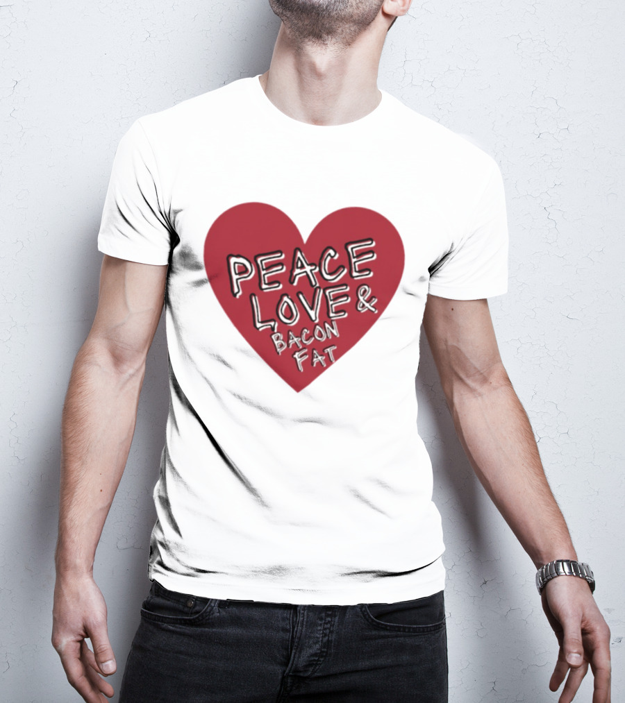 Peace Love And Bacon Fat Heart Shape Red T-Shirt