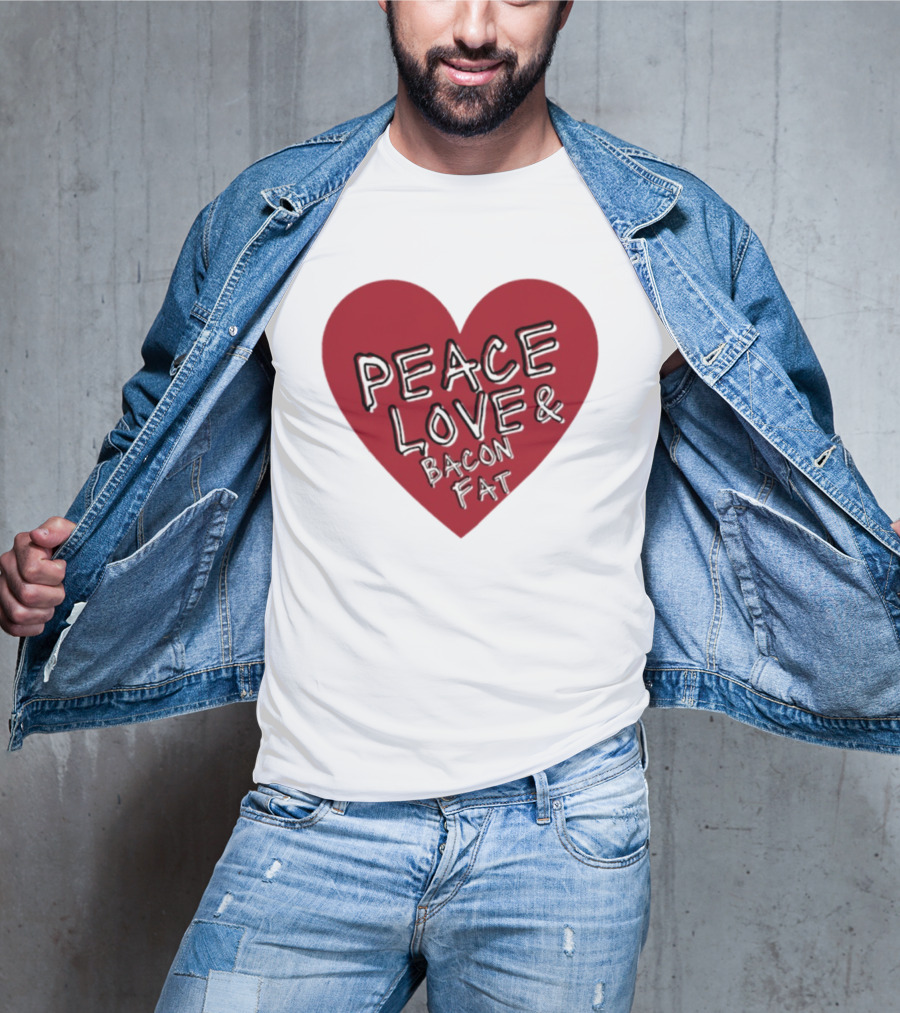 Peace Love And Bacon Fat Heart Shape Red T-Shirt