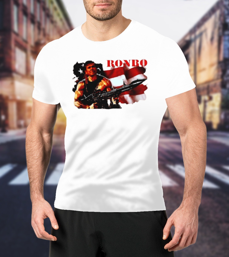 Ronbo Ronald Reagan Rambo With American Flag 80s President T-Shirt