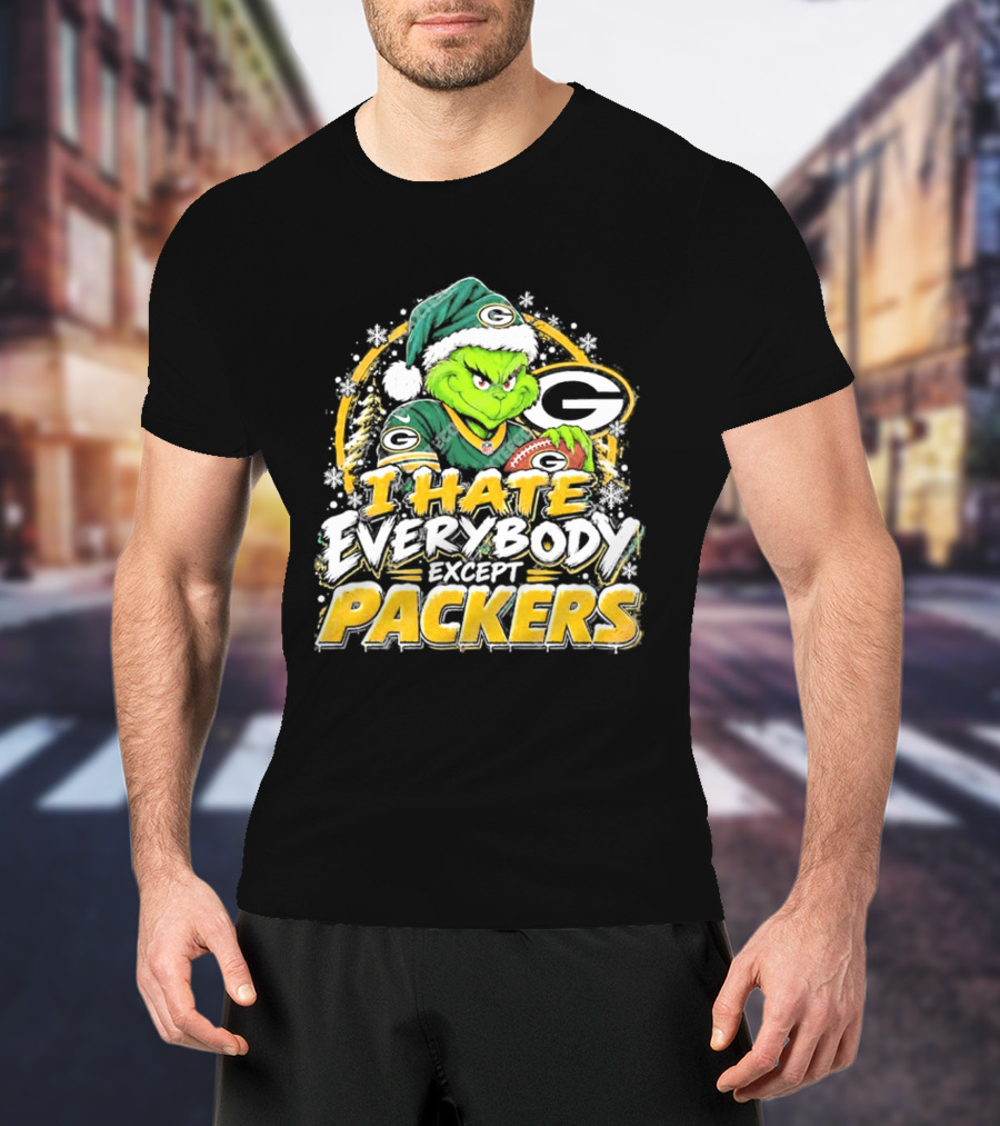 Green Bay Packers Grinch I Hate Everybody Except Packers Fans Christmas Holiday T-Shirt