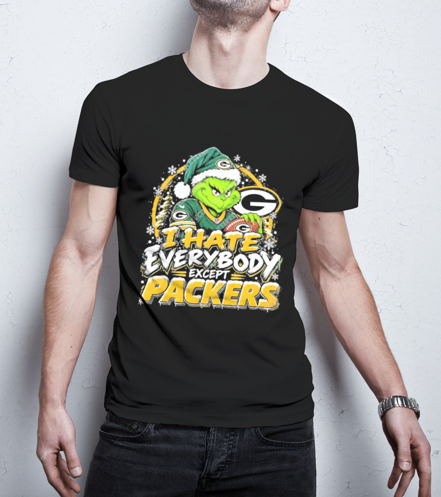 Green Bay Packers Grinch I Hate Everybody Except Packers Fans Christmas Holiday T-Shirt