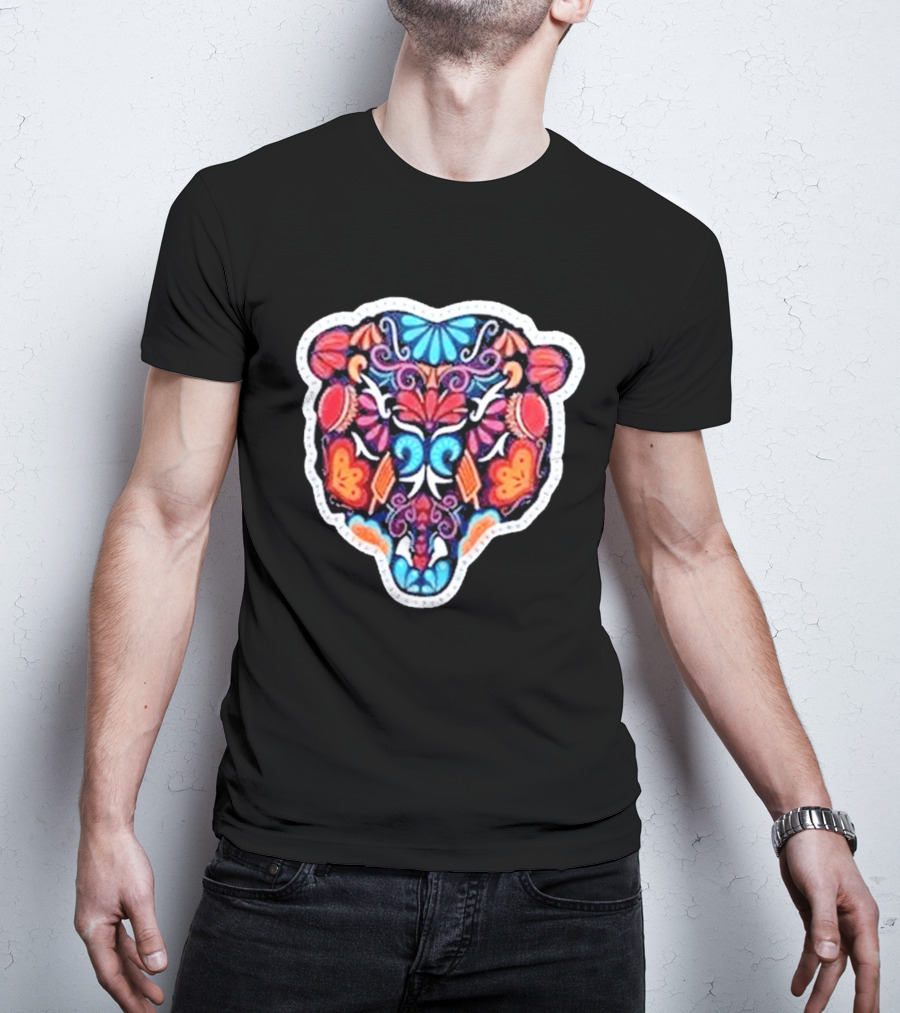 Chicago Bears 2026 Latino Heritage Month Los Bears Vibrant Floral Bear Head T-Shirt
