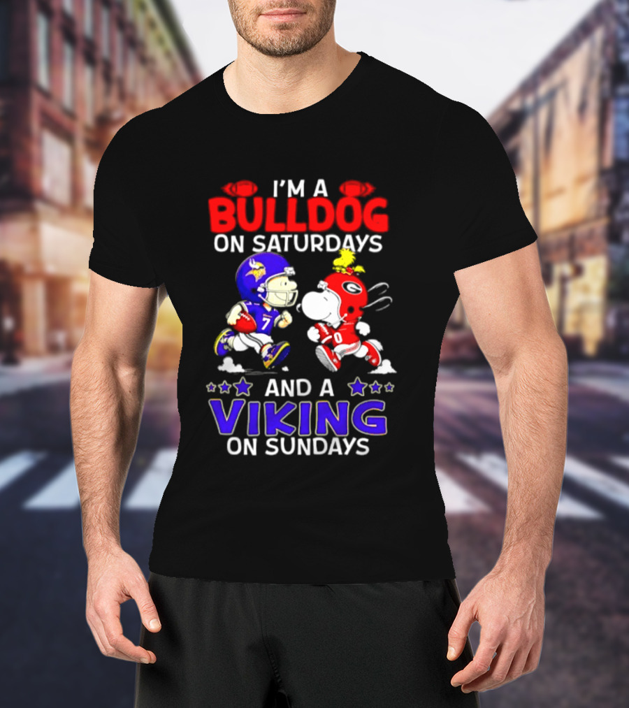 I'm A Bulldog On Saturdays And A Viking On Sundays Football Peanuts T-Shirt