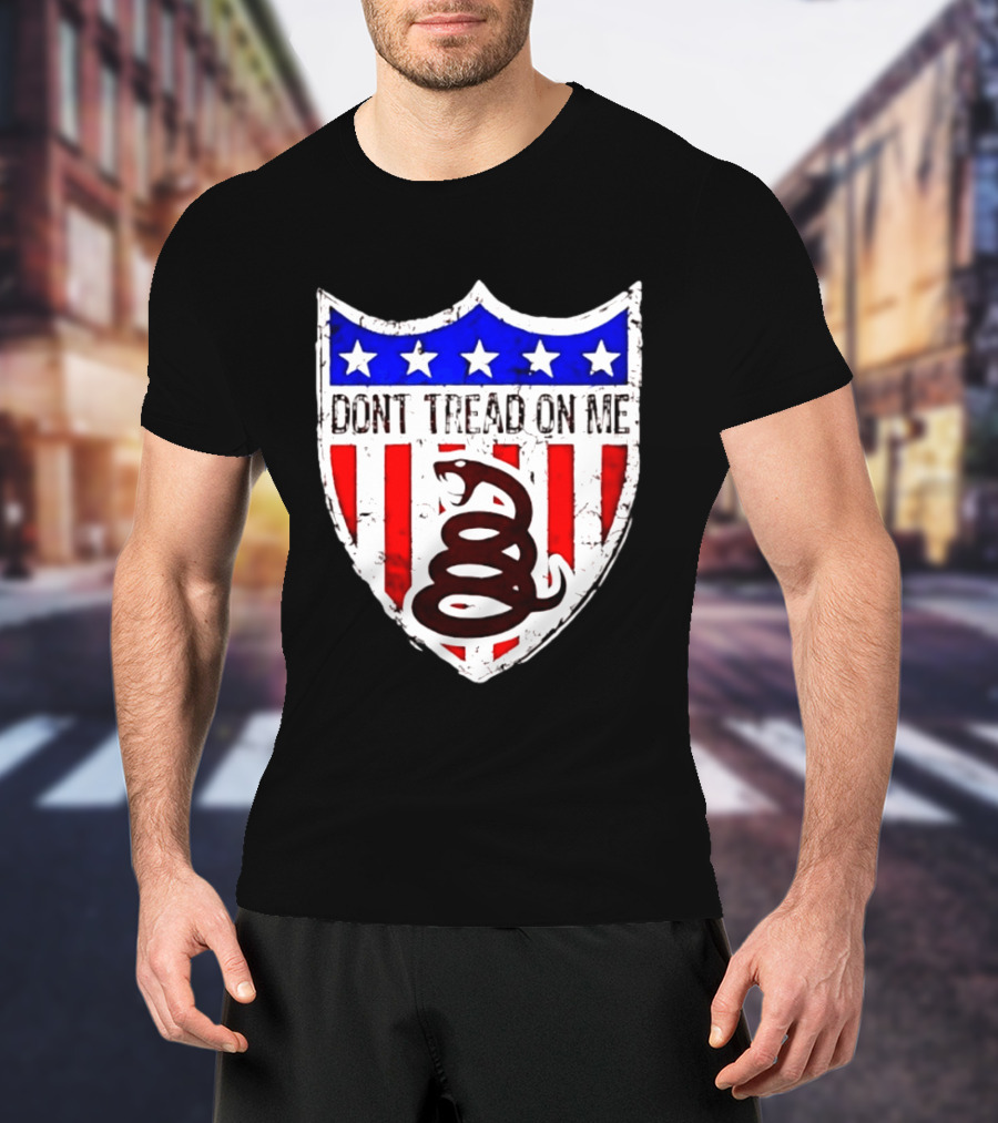 Dont Tread On Me American Flag Shield Gadsden Snake T-Shirt