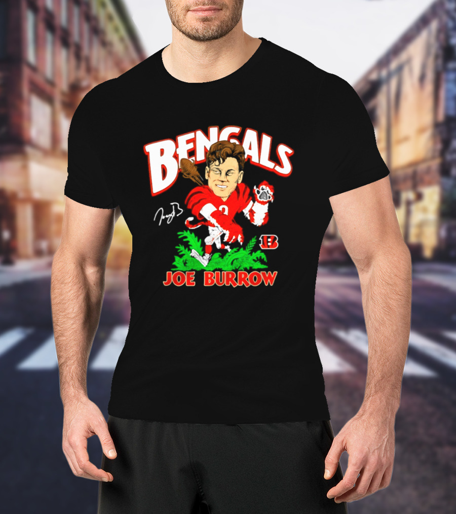 Bengals Joe Burrow Cartoon Signature B Football Player T-Shirt