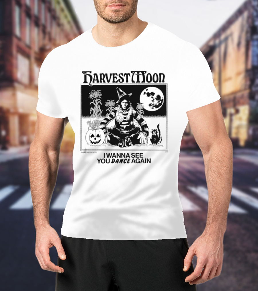 Harvest Moon I Wanna See You Dance Again Halloween Full Moon Pumpkin Cat Scene T-Shirt