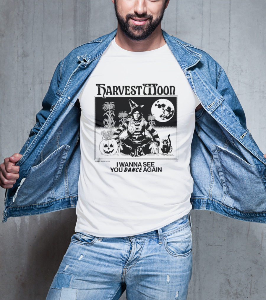 Harvest Moon I Wanna See You Dance Again Halloween Full Moon Pumpkin Cat Scene T-Shirt