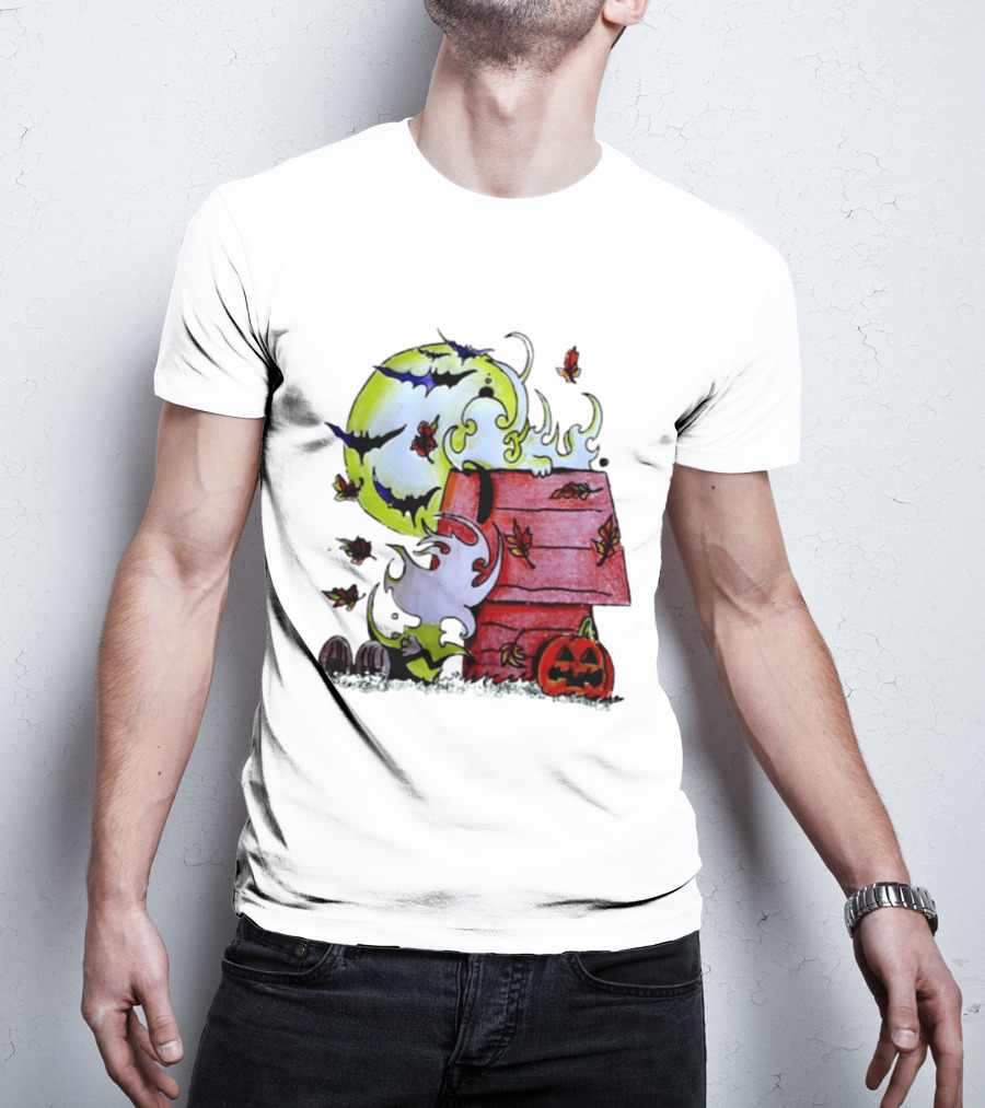 Snoopy Halloween Peanuts Moon Pumpkin Bats And Leaves T-Shirt