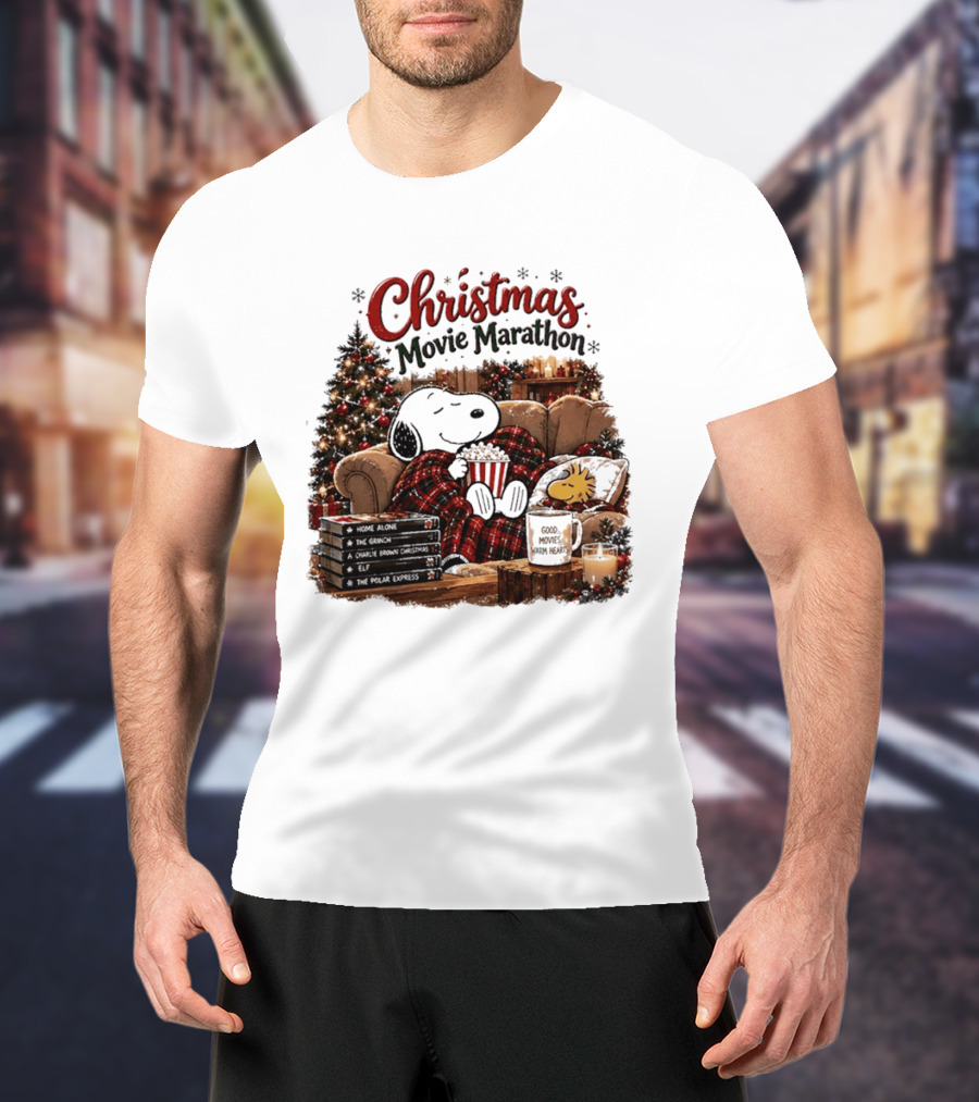 Christmas Movie Marathon Snoopy Popcorn Pajamas T-Shirt