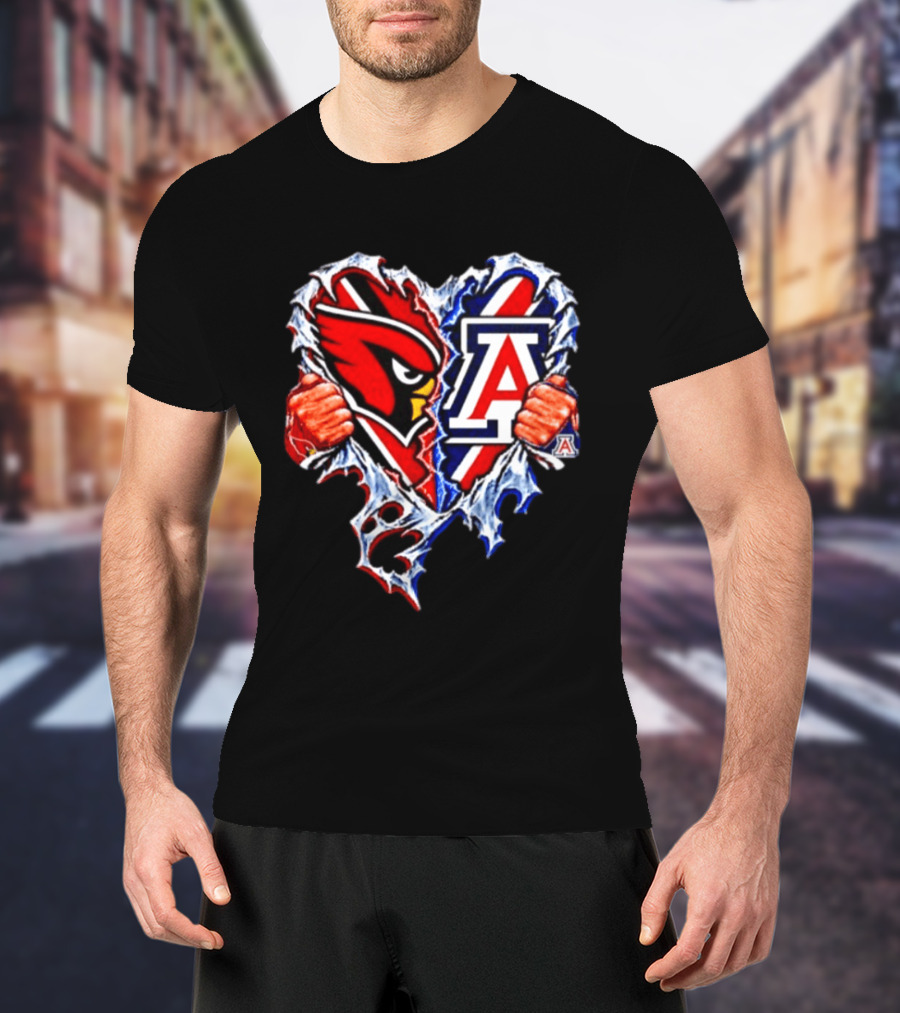 Arizona Cardinals And Wildcats Ripped Heart Dual Team Spirit T-Shirt