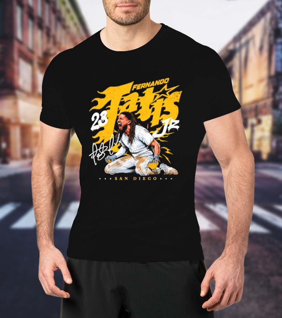 Fernando Tatis Jr 23 San Diego Padres Scream Slide Signature T-Shirt