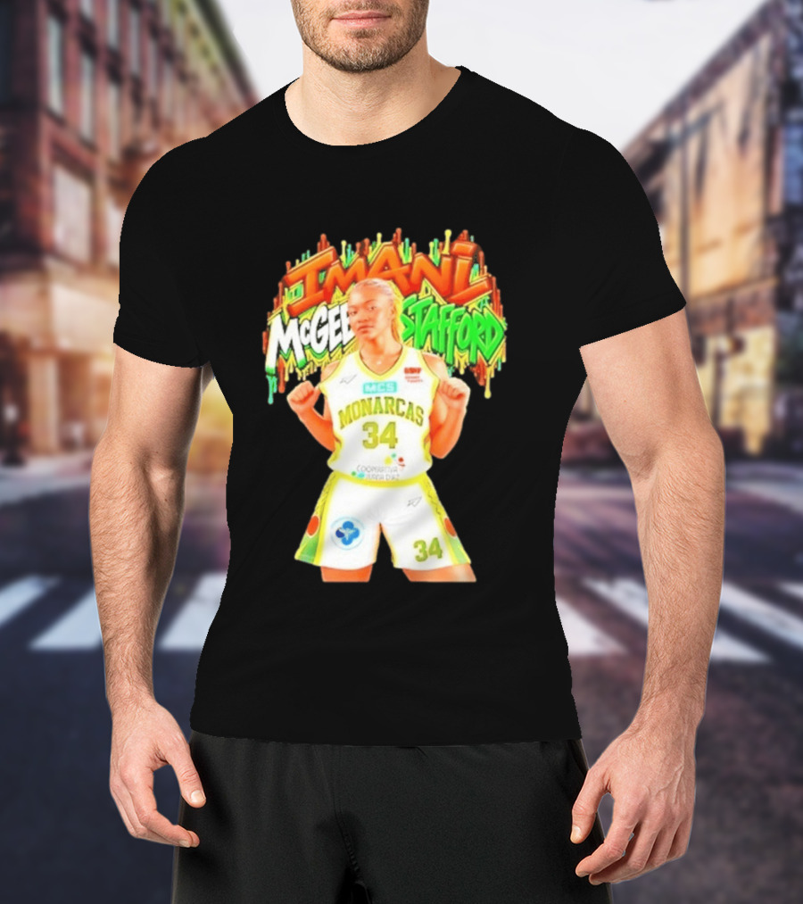 Imani McGee Stafford Monarcas 34 Basketball Player Vibrant Graffiti T-Shirt