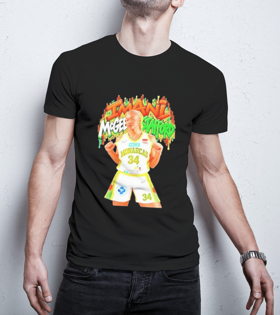 Imani McGee Stafford Monarcas 34 Basketball Player Vibrant Graffiti T-Shirt