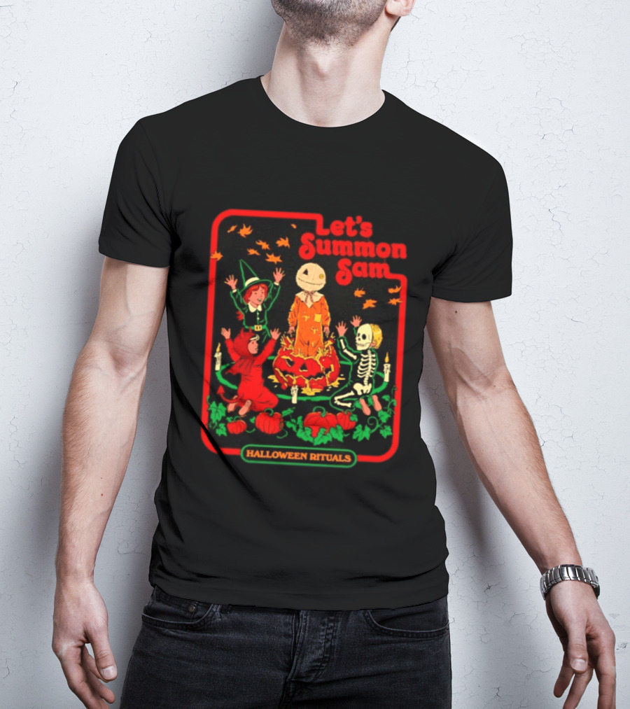 Let's Summon Sam Halloween Rituals Trick R Treat Pumpkin Skeleton Witch Magic T-Shirt