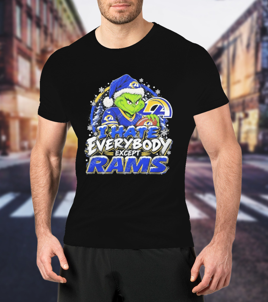 Los Angeles Rams Grinch I Hate Everybody Except Rams Holiday Fans T-Shirt