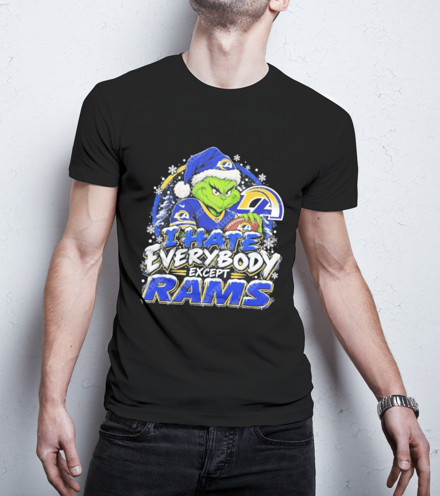 Los Angeles Rams Grinch I Hate Everybody Except Rams Holiday Fans T-Shirt