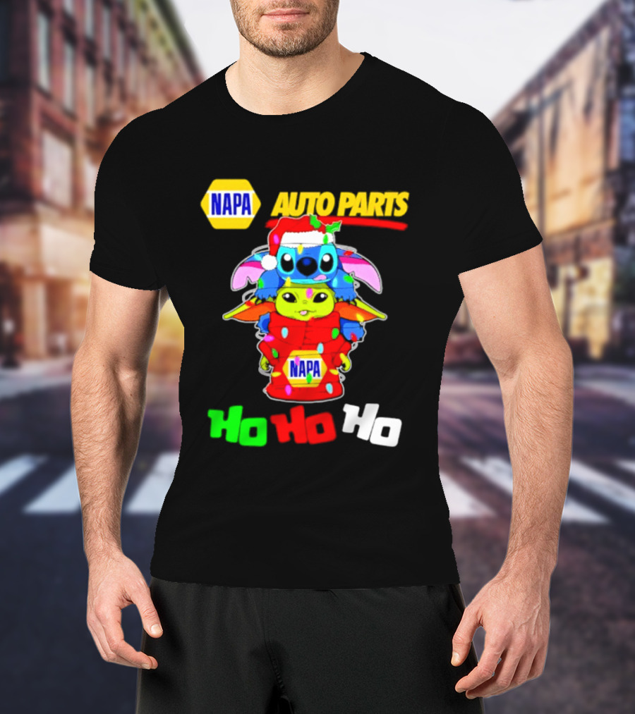 NAPA Auto Parts Baby Yoda Stitch Christmas 2026 Ho Ho Ho T-Shirt