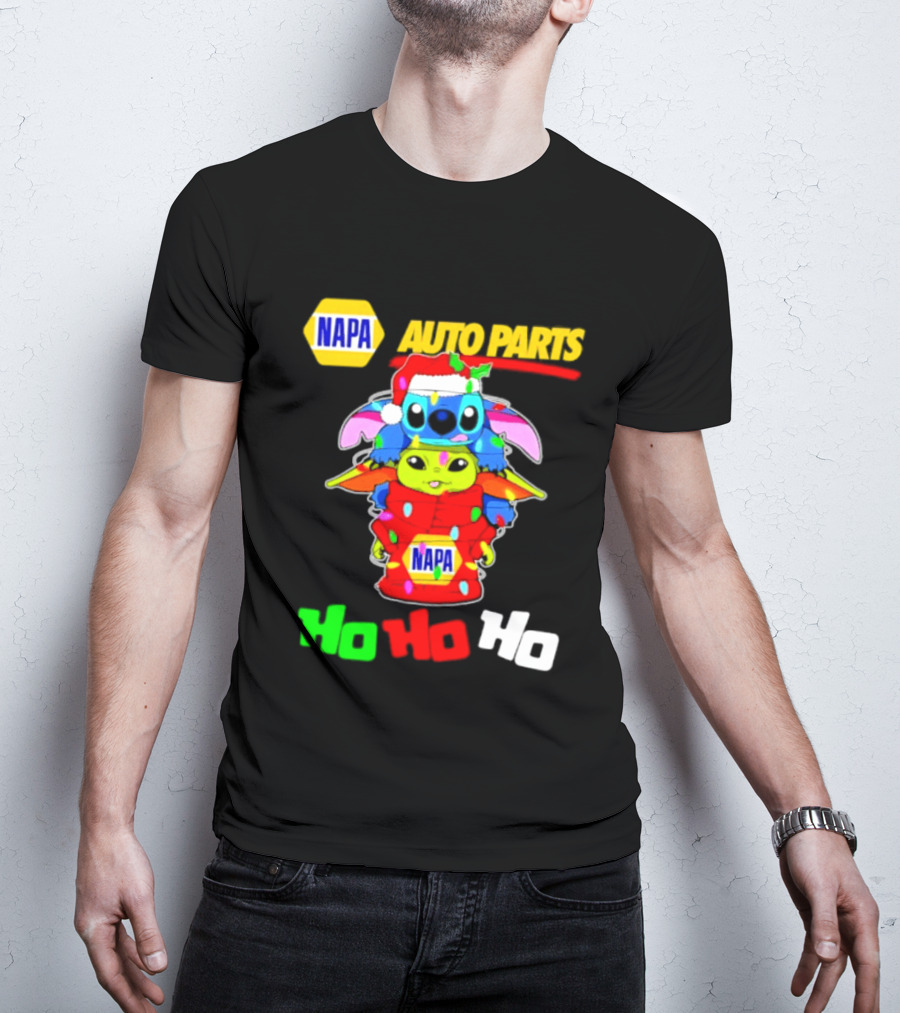 NAPA Auto Parts Baby Yoda Stitch Christmas 2026 Ho Ho Ho T-Shirt