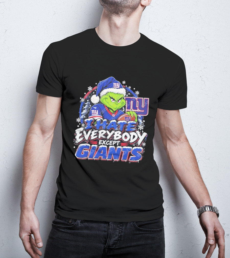 New York Giants Grinch I Hate Everybody Except Giants Fans Christmas Holiday T-Shirt