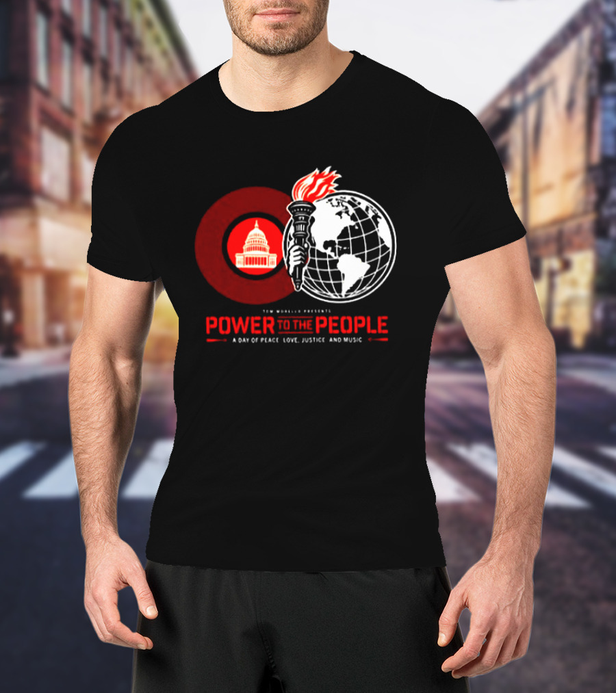 Power To The People 2026 Columbia MD October 3 Merriweather Post Pavilion Peace Love Justice And Music Capitol Building Torch Globe T-Shirt