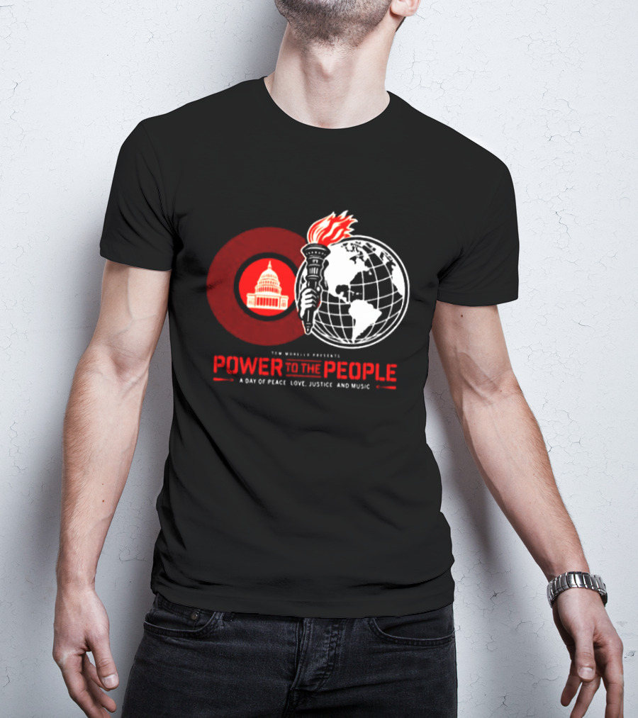 Power To The People 2026 Columbia MD October 3 Merriweather Post Pavilion Peace Love Justice And Music Capitol Building Torch Globe T-Shirt