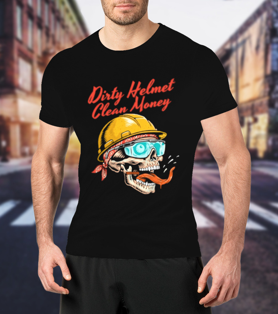 Dirty Helmet Clean Money Skull With Bandana And Goggles T-Shirt