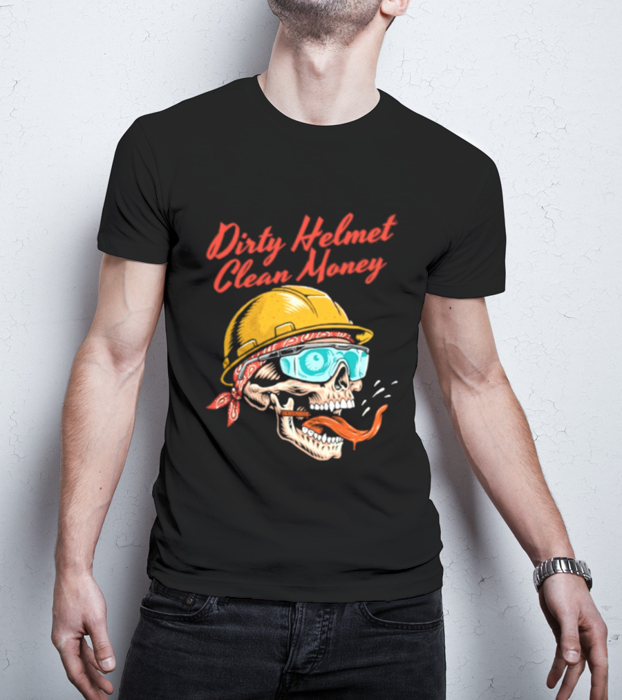 Dirty Helmet Clean Money Skull With Bandana And Goggles T-Shirt
