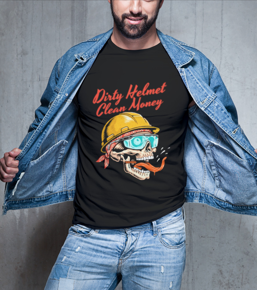 Dirty Helmet Clean Money Skull With Bandana And Goggles T-Shirt