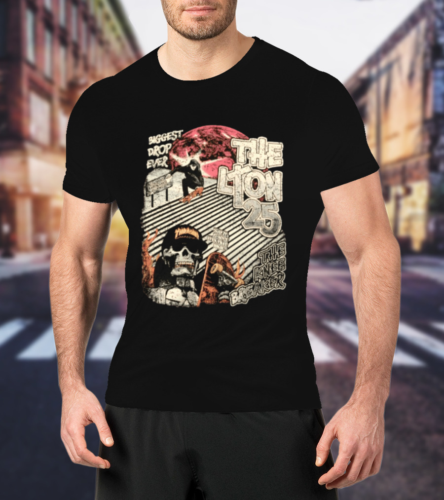 Biggest Drop Ever The Lyon 25 The Knee Breaker Skate Thrash T-Shirt