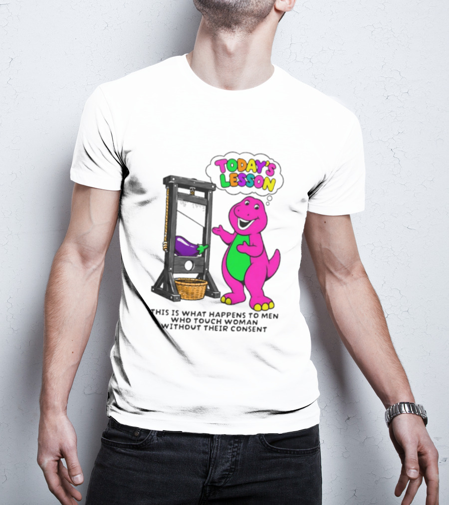 Today's Lesson Purple Dinosaur Guillotine Irony Consent Awareness T-Shirt