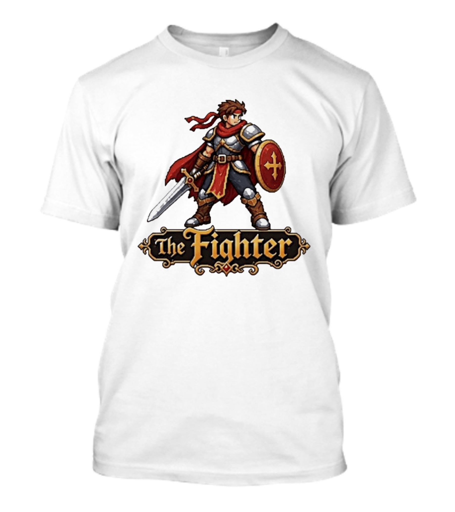 The Fighter Fantasy RPG Pixel Knight Sword And Shield Hero T-Shirt