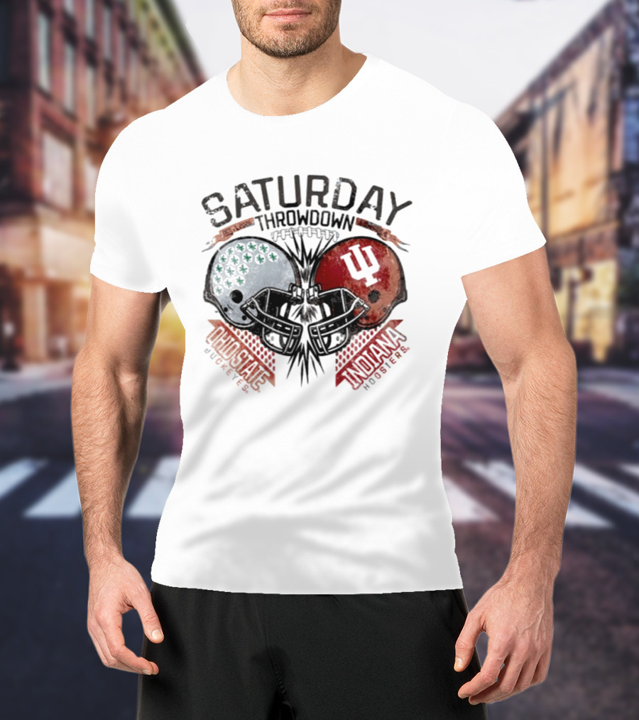 Indiana Hoosiers Ohio State Buckeyes Saturday Throwdown Football 2026 Helmets T-Shirt