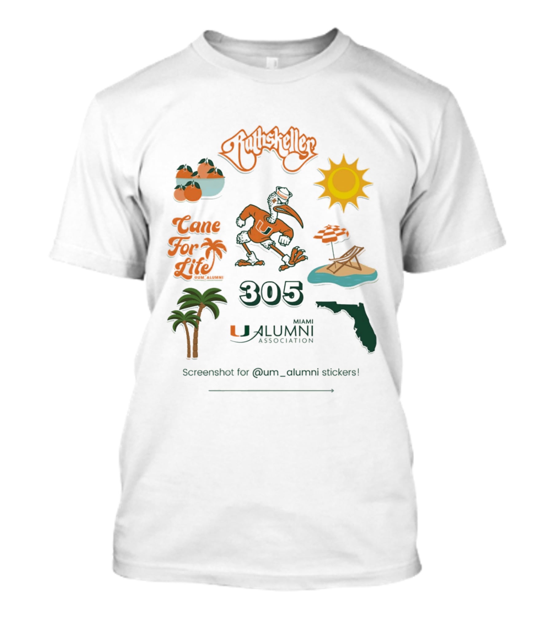Miami Alumni Association Cane For Life 305 Florida Sun Beach Palms T-Shirt