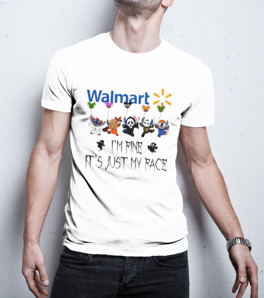 Walmart Stitch 2026 Halloween I'm Fine It's Just My Face Balloon Characters T-Shirt