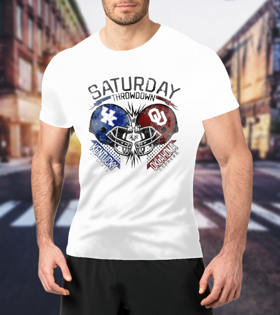 Oklahoma Sooners Vs Kentucky Wildcats 2026 Saturday Throwdown Football Helmets Clash T-Shirt