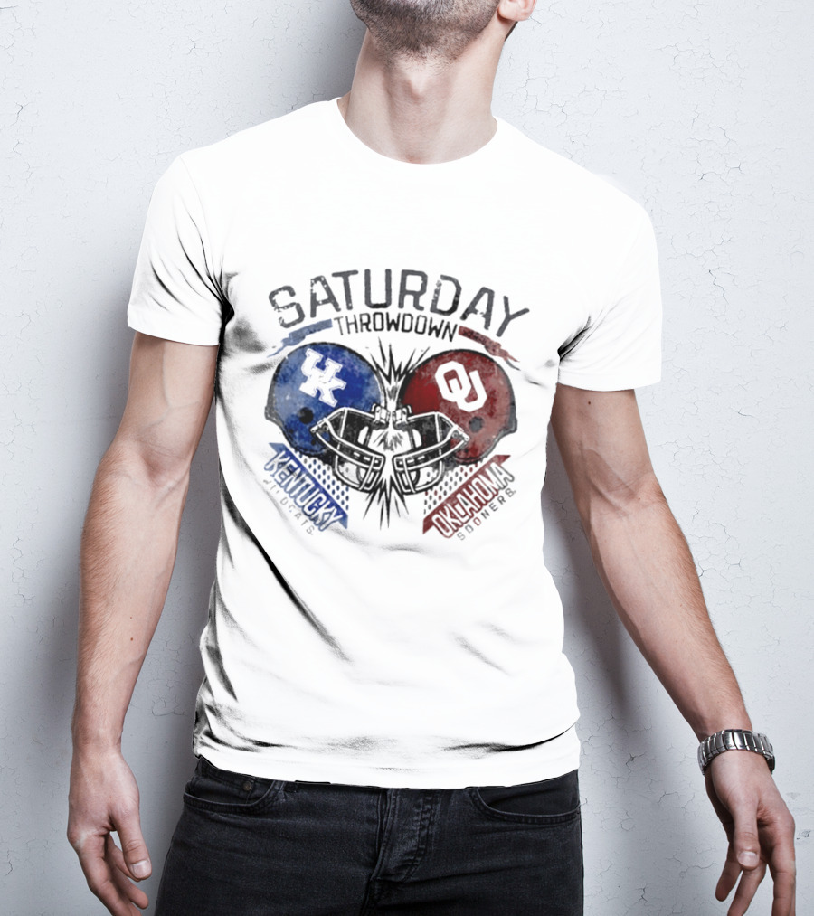 Oklahoma Sooners Vs Kentucky Wildcats 2026 Saturday Throwdown Football Helmets Clash T-Shirt