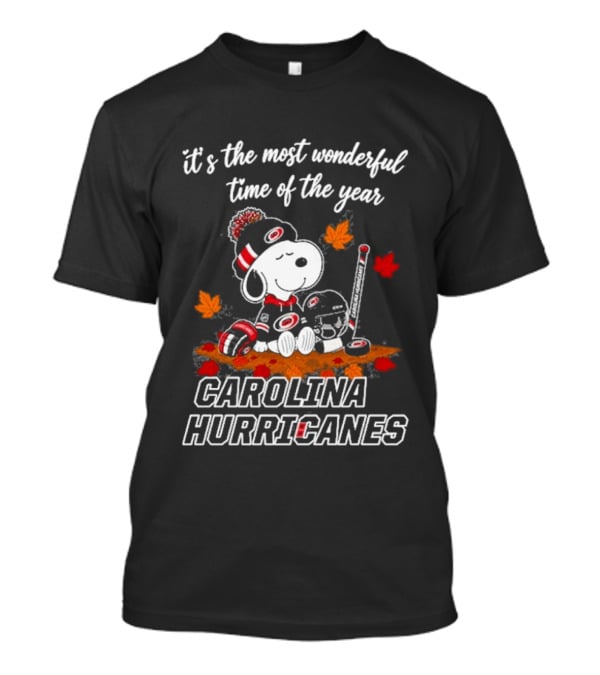 Carolina Hurricanes Snoopy Autumn Fall Football Most Wonderful Time Of The Year T-Shirt