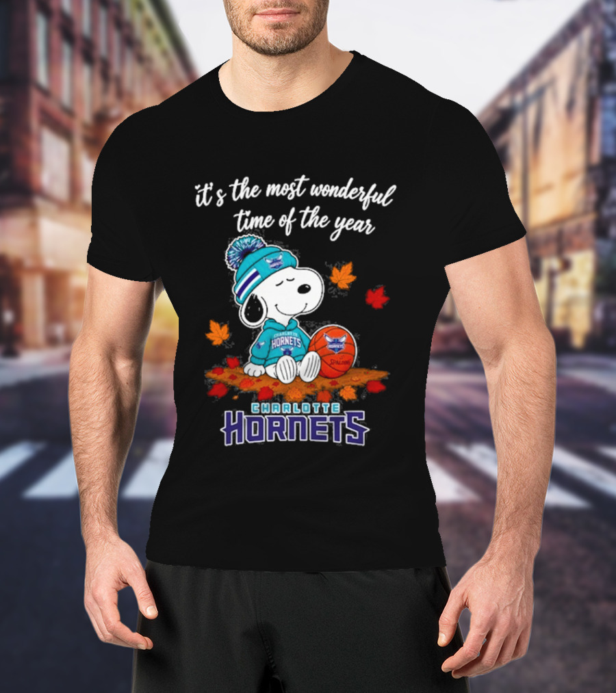 Charlotte Hornets Snoopy Autumn Football Most Wonderful Time Of The Year T-Shirt
