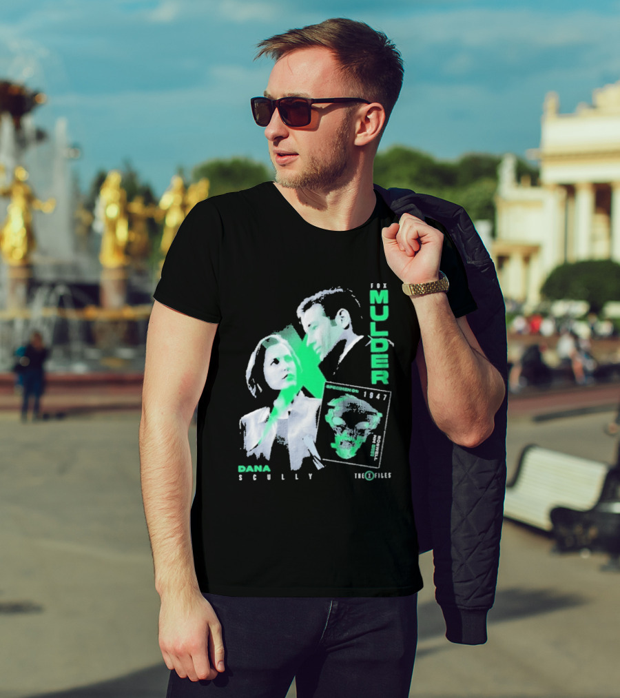 Fox Mulder Dana Scully The X Files 1997 Skull Print T-Shirt