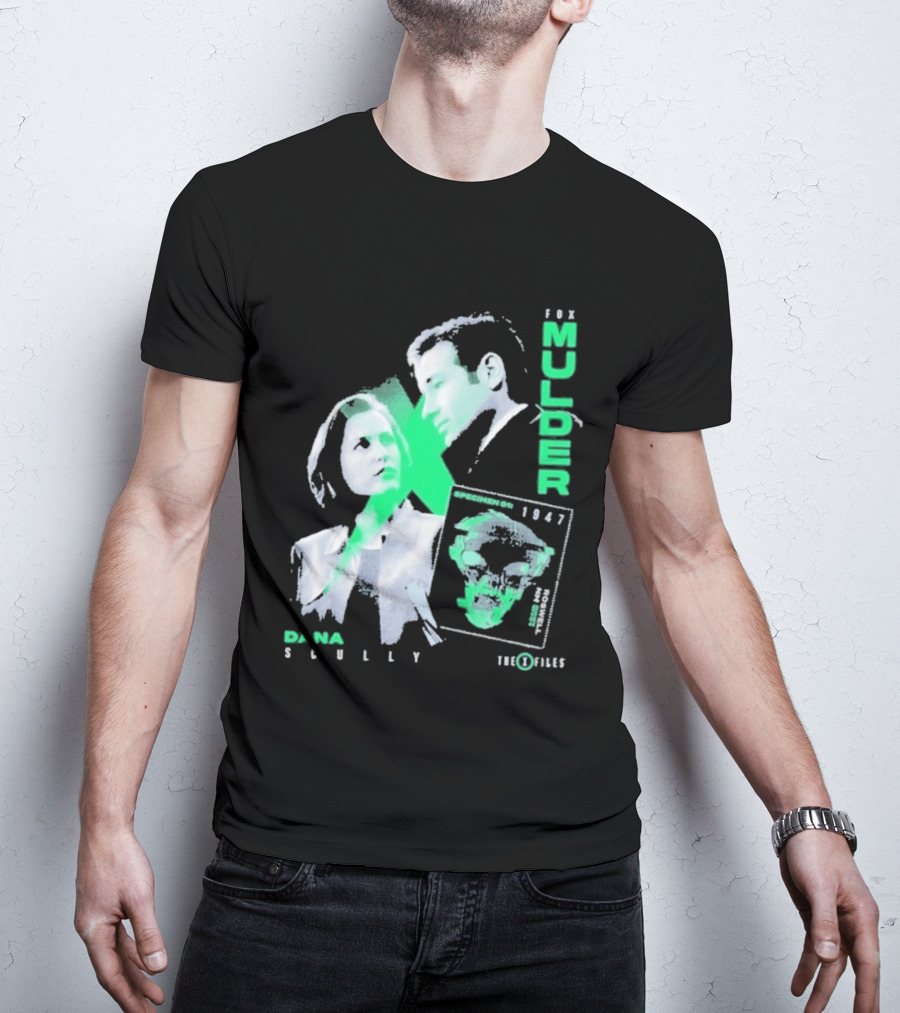 Fox Mulder Dana Scully The X Files 1997 Skull Print T-Shirt