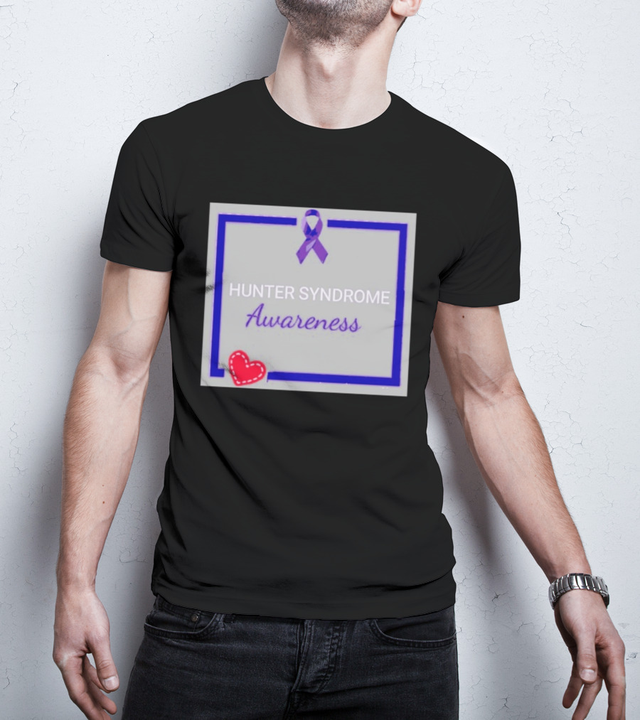 Hunter Syndrome Awareness Purple Ribbon And Heart Symbolization T-Shirt