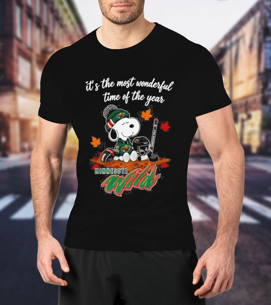 Minnesota Wild Snoopy Autumn Football Most Wonderful Time Of The Year T-Shirt
