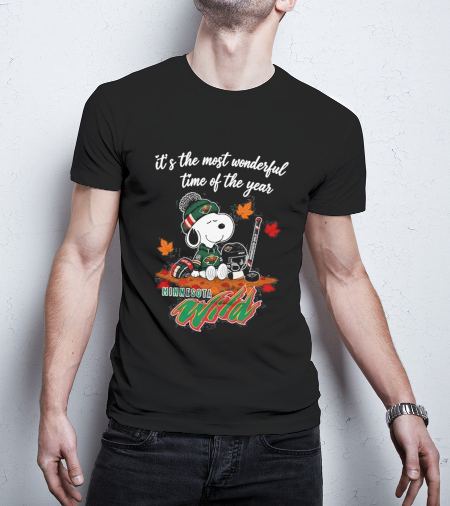 Minnesota Wild Snoopy Autumn Football Most Wonderful Time Of The Year T-Shirt