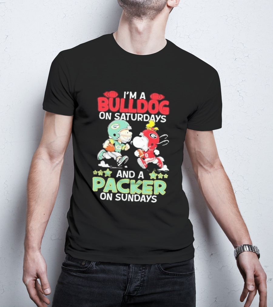 I'm A Bulldog On Saturdays And A Packer On Sundays Football Peanuts T-Shirt